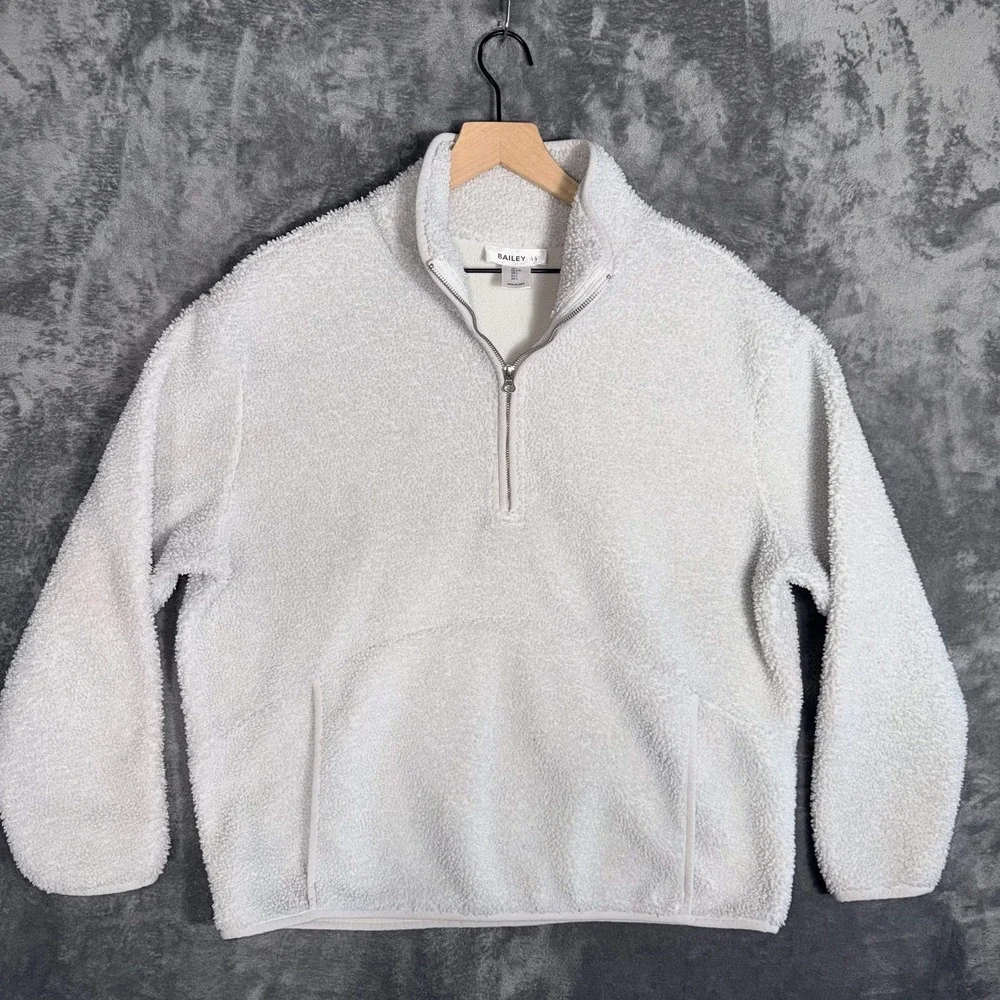 BAILEY/44 Womens Sherpa‎ Fleece Pullover Quarter Zip L White Polyester Warm Mock